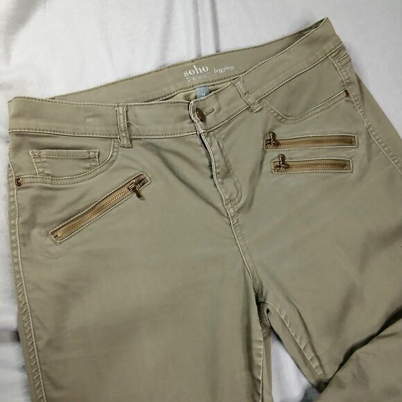 SOHO New York Legging Jeans Green Khaki Zipper Detail Stretch Button Fly sz: 12 - Picture 3 of 7